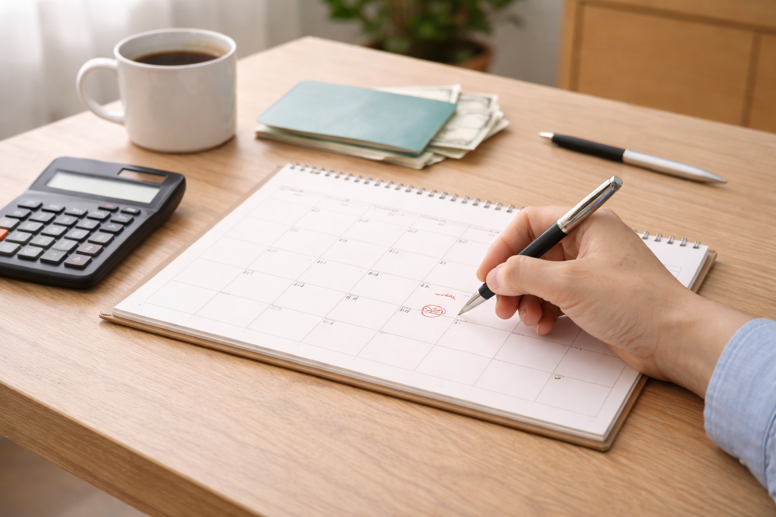 월별 금융 계획을 세우는 차분한 실사 이미지